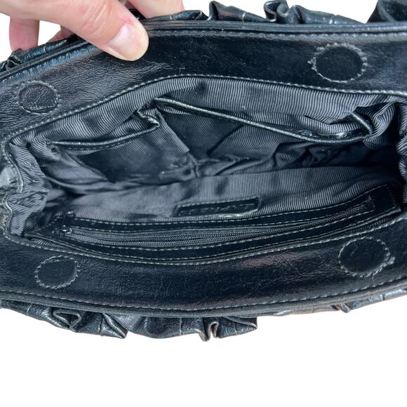 Express Ruched Clutch Handbag Black Faux Patent Leather Evening Clutch Purse - Picture 6 of 9